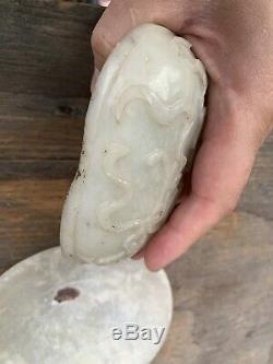 Chinese Antique Two Big White Jade Qing China Asian