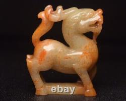 Chinese Antiques Natural Hetian Jade Carved Exquisite Unicorn Statue Figurines