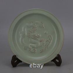 Chinese Antiques Song dynasty Green glaze Relief sculpture Dragon pattern plate