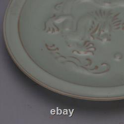 Chinese Antiques Song dynasty Green glaze Relief sculpture Dragon pattern plate