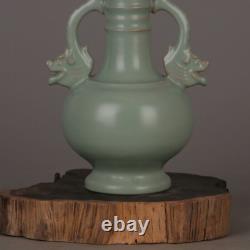 Chinese Antiques Song dynasty Ru kiln Green glaze KaiPian Binaural bottle