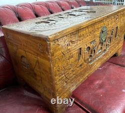 Chinese / Asian Hand Carved Antique Solid Wooden 30.5 Chest Trunk Box