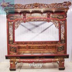 Chinese Bed Canopy Wedding Opium Intricately Carved Antique Red Lacquer & Gold