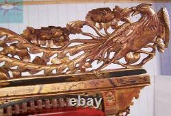 Chinese Bed Canopy Wedding Opium Intricately Carved Antique Red Lacquer & Gold