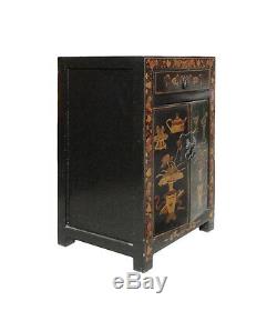 Chinese Black Base Golden Graphic End Table Nightstand cs1078