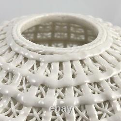 Chinese Blanc De Chine Lantern Dry Vase Reticulated Porcelain Basket Design