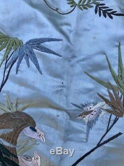 Chinese Blue Coverlet Piano Shawl Shawl Table Cover Embroidered Birds Canton 20s