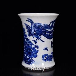 Chinese Blue&White Porcelain HandPainted Kylin Phoenix Brush Pot 17862