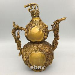 Chinese Brass Handmade Exquisite Gourd Shape Teapot 23134