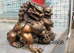 Chinese Bronze Copper Fengshui Evil Guardian Door Beast Fu Foo Dog Lion Pair