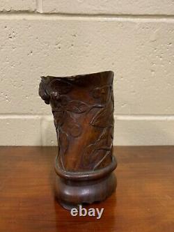 Chinese Carved Wooden Brush Pot