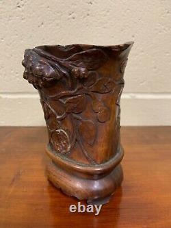 Chinese Carved Wooden Brush Pot