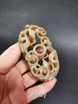 Chinese Certified Natural Hetian Jade Handcarved Statue dragon Pendants 80023