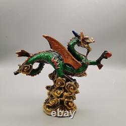 Chinese Copper Cloisonne Handmade Carved Exquisite Flying dragon Statue