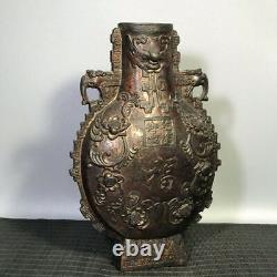 Chinese Copper Hand-made Carved Exquisite Fushou Vases 101934