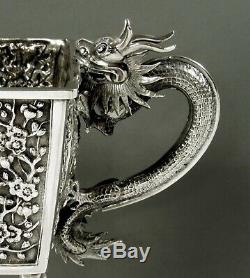 Chinese Export Silver Bowl c1885 Luenwo Dragons