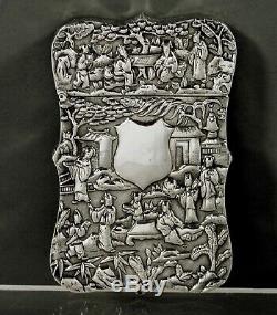 Chinese Export Silver Box Card Case c1885 22 Figures