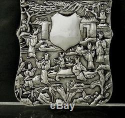 Chinese Export Silver Box Card Case c1885 22 Figures