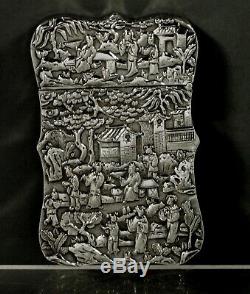 Chinese Export Silver Box Card Case c1885 22 Figures