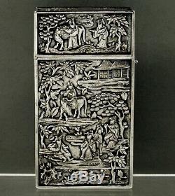 Chinese Export Silver Box c1875 Martial Arts Watkand Family