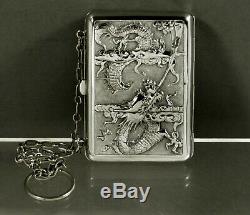 Chinese Export Silver Box c1890 Elders with Child & Dragons