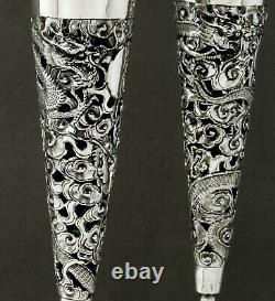 Chinese Export Silver Bud Vases (2) c1890 MAKER TYT