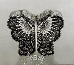 Chinese Export Silver Butterfly Box c1890 SIGNED TWIN WINGED DOORS