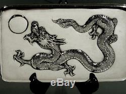 Chinese Export Silver Cigarette Case c1890 SIGNED GOLD INTERIOR & STRAP