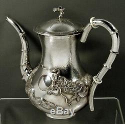 Chinese Export Silver Coffee Pot c1890 Signed Dragon & Pearl