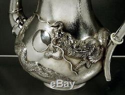 Chinese Export Silver Coffee Pot c1890 Signed Dragon & Pearl