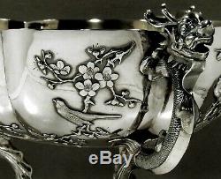 Chinese Export Silver Dragon Bowl c1885 WANG HING