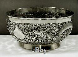 Chinese Export Silver Dragon Bowl c1890 WING FAT