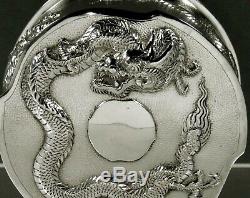 Chinese Export Silver Dragon Box c1890 Signed