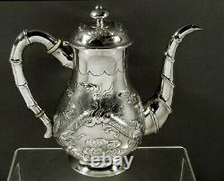 Chinese Export Silver Dragon Coffee Pot c1890 SIGNED
