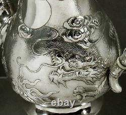 Chinese Export Silver Dragon Coffee Pot c1890 SIGNED