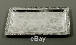 Chinese Export Silver Dragon Tray LUENWO HAND DECORATED