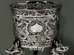Chinese Export Silver Dragon Wine Coaster Stand c1885 HUNG CHONG