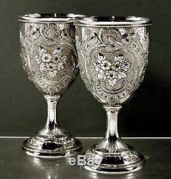 Chinese Export Silver Goblets c1890 Signed Set (2)