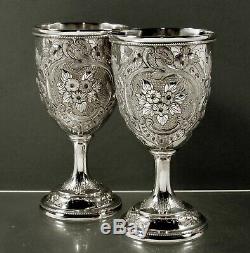 Chinese Export Silver Goblets c1890 Signed Set (2)