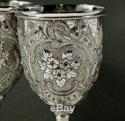 Chinese Export Silver Goblets c1890 Signed Set (2)