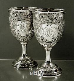 Chinese Export Silver Goblets c1890 Signed Set (2)