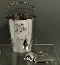 Chinese Export Silver Ice Bucket WING ON, HONG KONG HAND DECORATED