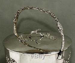 Chinese Export Silver Ice Bucket WING ON, HONG KONG HAND DECORATED