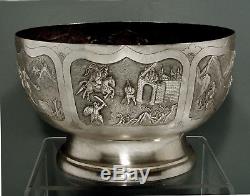 Chinese Export Silver Metal Bowl WARRIOR & TAX COLLECTOR SCENES