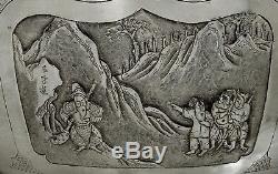 Chinese Export Silver Metal Bowl WARRIOR & TAX COLLECTOR SCENES