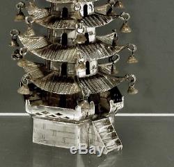 Chinese Export Silver Pagoda Statue c1890 SIGNED CHINESE CHARACTERS