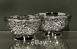Chinese Export Silver Tea Bowls (2) c1890 SIGNED TH RARE MAKER