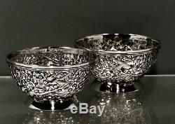 Chinese Export Silver Tea Bowls (2) c1890 SIGNED TH RARE MAKER
