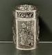 Chinese Export Silver Tea Caddy Signed Warrior, Caligraphy & Scholars