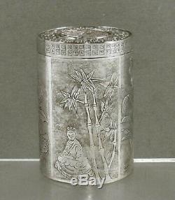 Chinese Export Silver Tea Caddy Signed